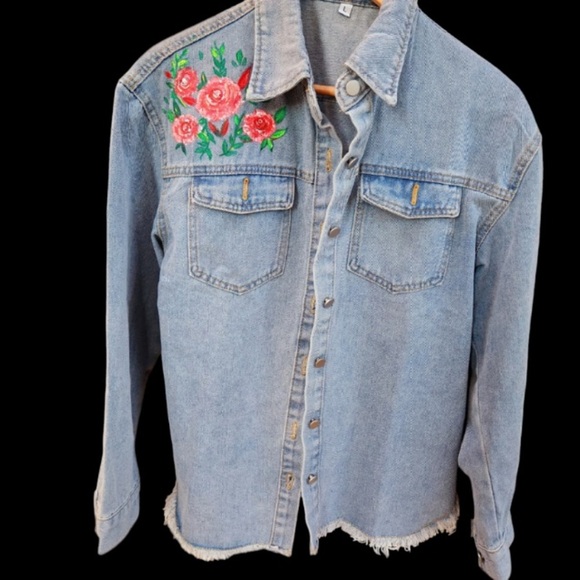 Hand-Painted, Roses Jean Jacket - Picture 2 of 4